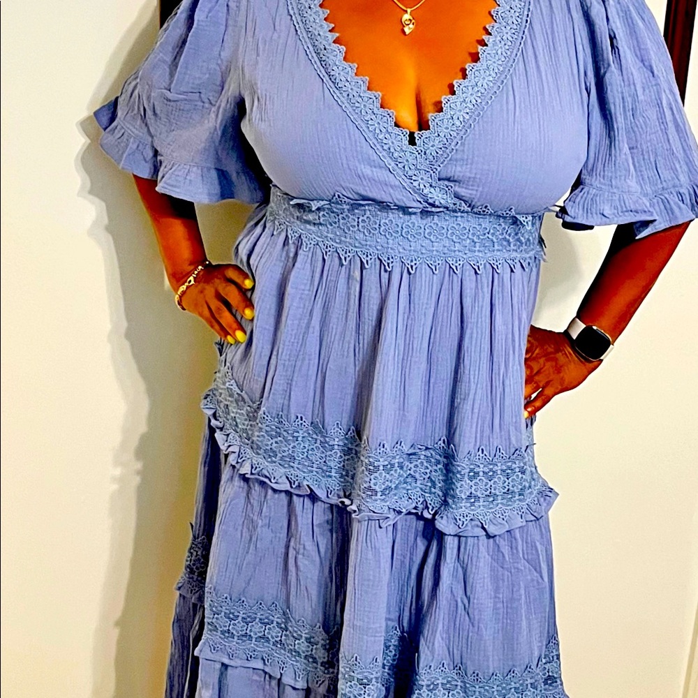 Light Blue open back bohemian maxi dress